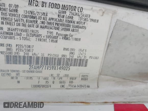 ✅ 2009 Ford Police Interceptor • VIN: 2FAHP71V59X149025 • Lot: 42853064. Listed on IAAI with Not provided. Free auction sales archive from the USA and detailed vehicle history report at DreamBid. Image 9.