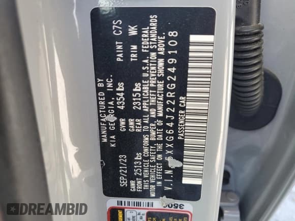 ✅ 2024 Kia K5 GT-Line • VIN: 5XXG64J22RG249108 • Lot: 84019165. Listed on Copart with 48,016 mi. Free auction sales archive from the USA and detailed vehicle history report at DreamBid. Image 12.