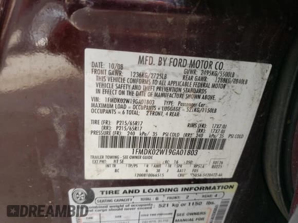 ✅ 2009 Ford Taurus X SEL • VIN: 1FMDK02W19GA01803 • Lot: 55794335. Listed on Copart with 184,811 mi. Free auction sales archive from the USA and detailed vehicle history report at DreamBid. Image 13.