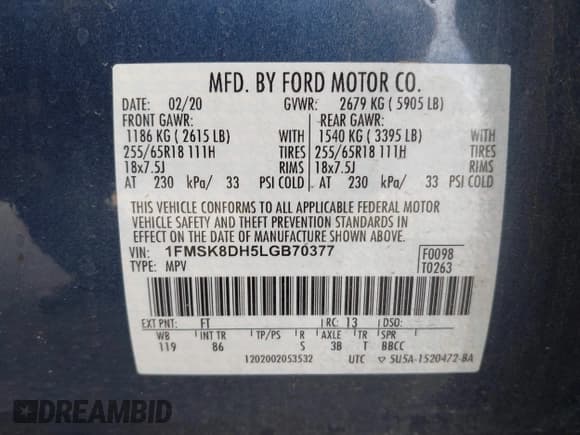 ✅ 2020 Ford Explorer XLT • VIN: 1FMSK8DH5LGB70377 • Lot: 41763798. Wystawiony na IAAI z przebiegiem 88 582 mil. Bezpłatny archiwum sprzedaży aukcyjnych z USA i szczegółowy raport historii pojazdu na DreamBid. Zdjęcie 9.