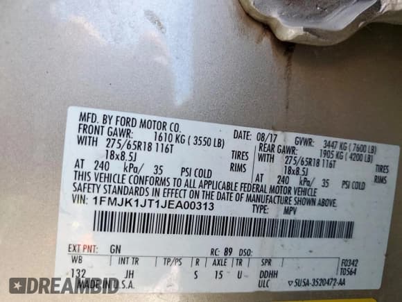 ✅ 2018 Ford Expedition Max XLT • VIN: 1FMJK1JT1JEA00313 • Лот: 63061475. Опубликован ранее на Copart с пробегом 142 863 миль. Бесплатный доступ к архиву аукционных продаж из США и подробный отчёт об истории автомобиля на DreamBid. Изображение 13.