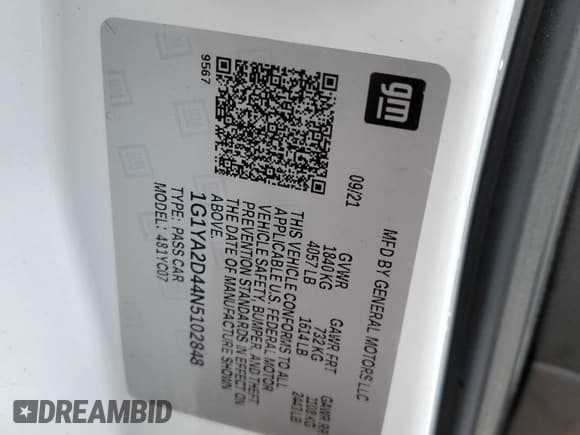 ✅ 2022 Chevrolet Corvette 1LT • VIN: 1G1YA2D44N5102848 • Lot: 54742205. Wystawiony na Copart z przebiegiem 37 577 mil. Bezpłatny archiwum sprzedaży aukcyjnych z USA i szczegółowy raport historii pojazdu na DreamBid. Zdjęcie 13.