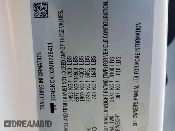 ✅ 2021 Chevrolet Suburban LT • VIN: 1GNSKCKD2MR226411 • Lot: 78835004. Wystawiony na Copart z przebiegiem 76 840 mil. Bezpłatny archiwum sprzedaży aukcyjnych z USA i szczegółowy raport historii pojazdu na DreamBid. Zdjęcie 13.