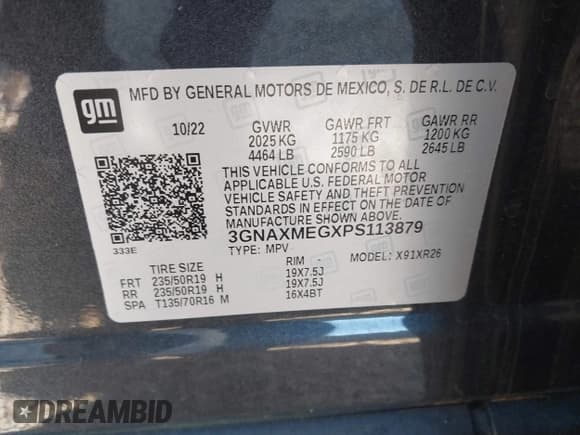 ✅ 2023 Chevrolet Equinox RS • VIN: 3GNAXMEGXPS113879 • Lot: 43585150. Listed on IAAI with 43,911 mi. Free auction sales archive from the USA and detailed vehicle history report at DreamBid. Image 9.