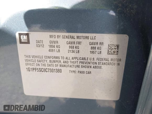 ✅ 2012 Chevrolet Cruze 1LT • VIN: 1G1PF5SC8C7301380 • Лот: 43804522. Опубликован ранее на IAAI с пробегом 114 456 миль. Бесплатный доступ к архиву аукционных продаж из США и подробный отчёт об истории автомобиля на DreamBid. Изображение 9.