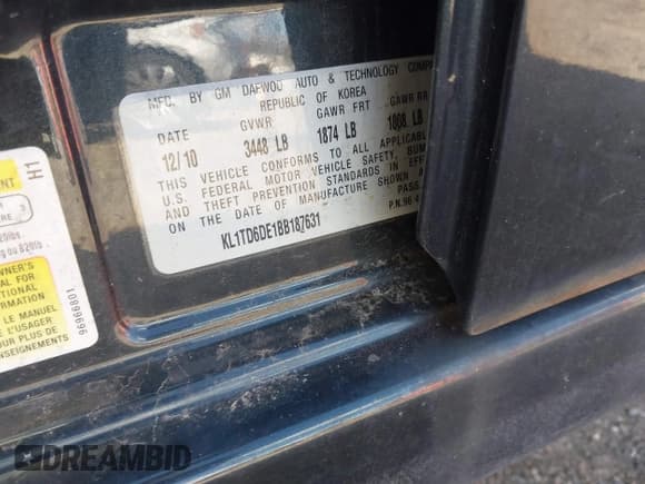 ✅ 2011 Chevrolet Aveo 1LT • VIN: KL1TD6DE1BB187631 • Lot: 41888033. Wystawiony na IAAI z przebiegiem 177 355 mil. Bezpłatny archiwum sprzedaży aukcyjnych z USA i szczegółowy raport historii pojazdu na DreamBid. Zdjęcie 9.