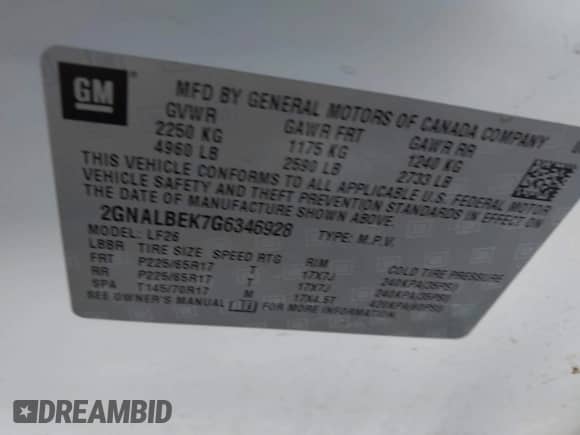 2016 Chevrolet Equinox LS with VIN 2GNALBEK7G6346928, listed as a IAAI auction lot 43454911 with 160,689 mi miles and . Bid and sale history available at DreamBid. Image 9.