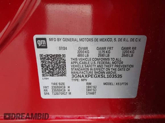 2025 Chevrolet Equinox AWD LT z VIN 3GNAXPEGXSL103535, wystawiony jako IAAI lot #41570483 z przebiegiem 2 312 mil mil oraz . Historia ofert i sprzedaży dostępna na DreamBid. Obrazek 9.