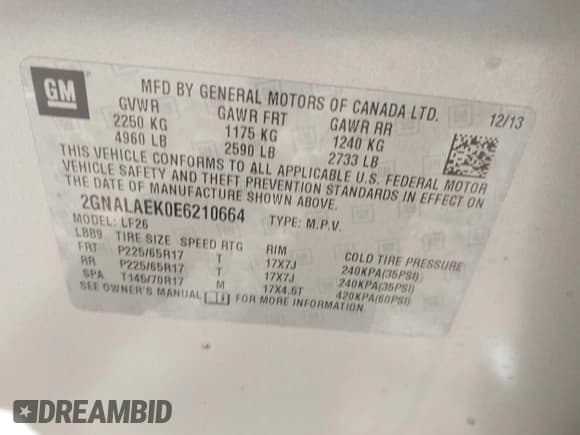 ✅ 2014 Chevrolet Equinox LS • VIN: 2GNALAEK0E6210664 • Лот: 43448723. Опубликован ранее на IAAI с пробегом 152 233 миль. Бесплатный доступ к архиву аукционных продаж из США и подробный отчёт об истории автомобиля на DreamBid. Изображение 9.