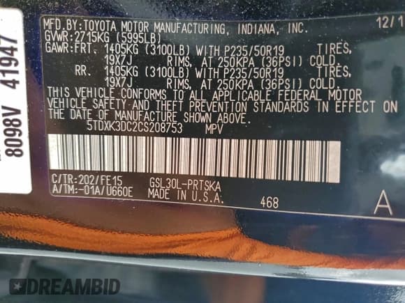 ✅ 2012 Toyota Sienna SE • VIN: 5TDXK3DC2CS208753 • Lot: 94438195. Listed on Copart with 194,847 mi. Free auction sales archive from the USA and detailed vehicle history report at DreamBid. Image 13.