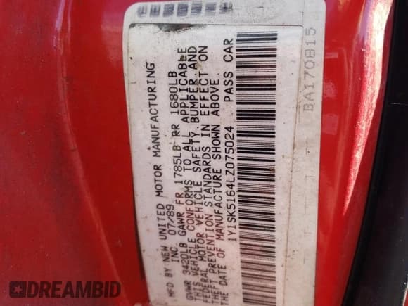 ✅ 1990 Geo Prizm • VIN: 1Y1SK5164LZ075024 • Lot: 70294584. Listed on Copart with 197,610 mi. Free auction sales archive from the USA and detailed vehicle history report at DreamBid. Image 12.