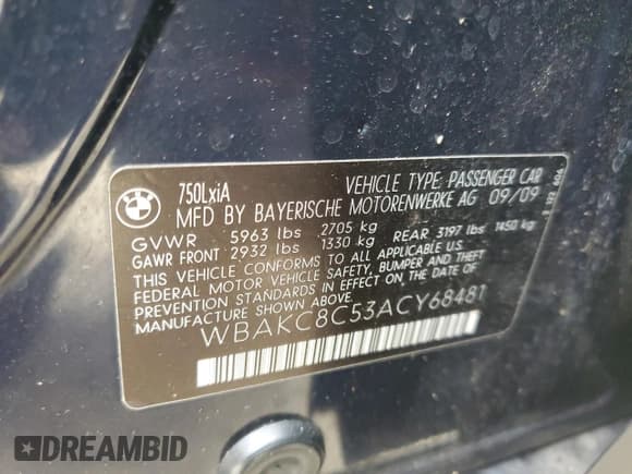 ✅ 2010 BMW 7 Series 750Li xDrive • VIN: WBAKC8C53ACY68481 • Lot: 81613255. Listed on Copart with 138,949 mi. Free auction sales archive from the USA and detailed vehicle history report at DreamBid. Image 12.