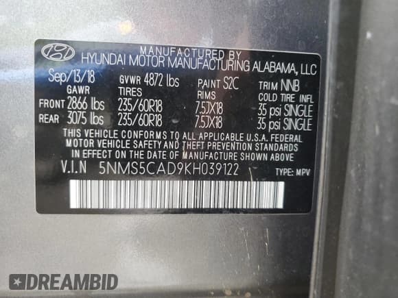 ✅ 2019 Hyundai Santa Fe Ultimate • VIN: 5NMS5CAD9KH039122 • Lot: 50856893. Wystawiony na Copart z przebiegiem 34 696 mil. Bezpłatny archiwum sprzedaży aukcyjnych z USA i szczegółowy raport historii pojazdu na DreamBid. Zdjęcie 15.