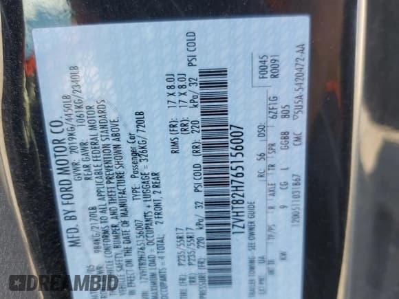 ✅ 2006 Ford Mustang GT Deluxe • VIN: 1ZVHT82H765156007 • Лот: 66899865. Опубликован ранее на Copart с пробегом 42 666 миль. Бесплатный доступ к архиву аукционных продаж из США и подробный отчёт об истории автомобиля на DreamBid. Изображение 12.