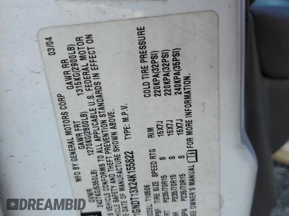 ✅ 2004 Chevrolet Blazer LS • VIN: 1GNDT13X24K155822 • Lot: 88064095. Wystawiony na Copart z przebiegiem 164 975 mil. Bezpłatny archiwum sprzedaży aukcyjnych z USA i szczegółowy raport historii pojazdu na DreamBid. Zdjęcie 15.