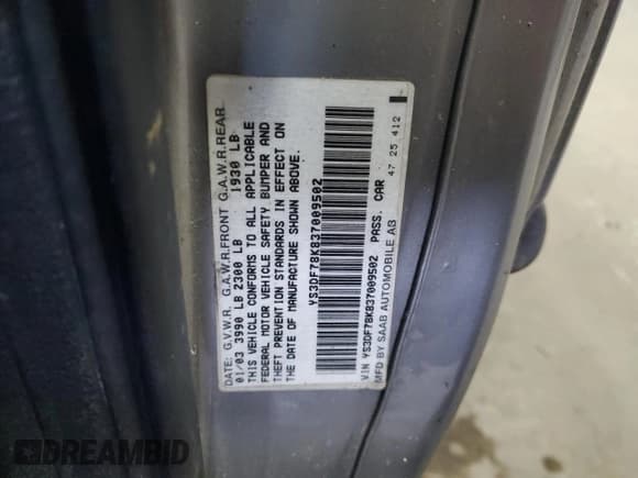 ✅ 2003 Saab 9-3 SE • VIN: YS3DF78K837009502 • Lot: 90330135. Wystawiony na Copart z przebiegiem 115 196 mil. Bezpłatny archiwum sprzedaży aukcyjnych z USA i szczegółowy raport historii pojazdu na DreamBid. Zdjęcie 12.