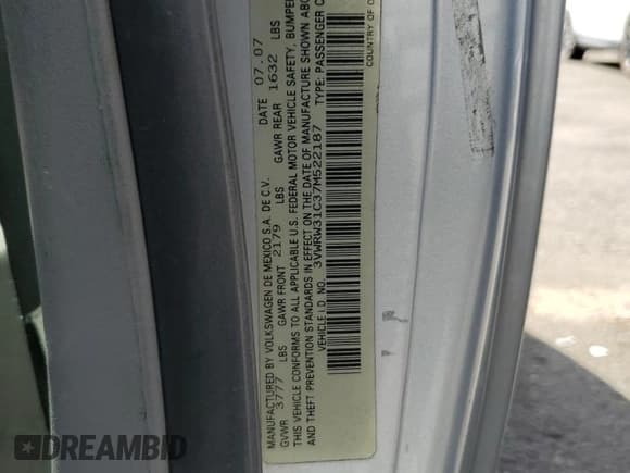 ✅ 2007 Volkswagen Beetle • VIN: 3VWRW31C37M522187 • Lot: 50153305. Listed on Copart with 180,404 mi. Free auction sales archive from the USA and detailed vehicle history report at DreamBid. Image 12.