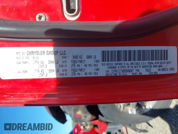 ✅ 2011 Ram 1500 Sport • VIN: 1D7RV1CTXBS508607 • Lot: 43432515. Listed on IAAI with Not provided. Free auction sales archive from the USA and detailed vehicle history report at DreamBid. Image 9.