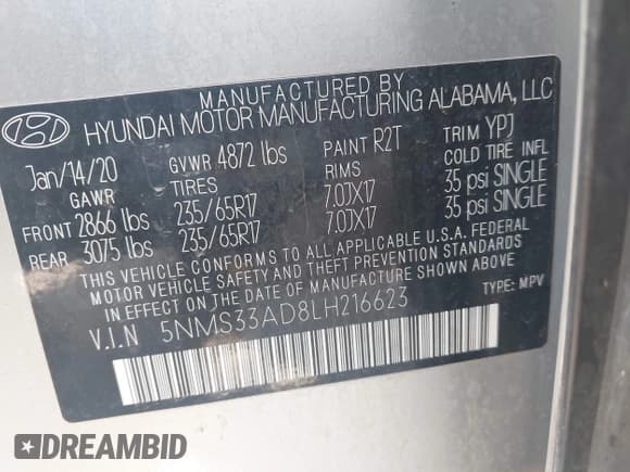 ✅ 2020 Hyundai Santa Fe SEL • VIN: 5NMS33AD8LH216623 • Lot: 42966018. Wystawiony na IAAI z przebiegiem 60 741 mil. Bezpłatny archiwum sprzedaży aukcyjnych z USA i szczegółowy raport historii pojazdu na DreamBid. Zdjęcie 9.