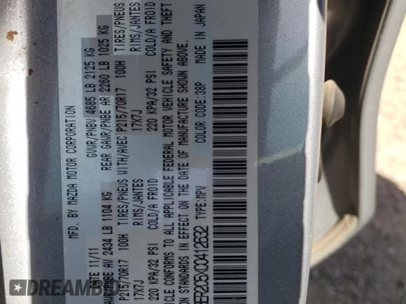 ✅ 2012 Mazda CX-7 i Touring • VIN: JM3ER2C5XC0412632 • Lot: 52569775. Wystawiony na Copart z przebiegiem 225 995 mil. Bezpłatny archiwum sprzedaży aukcyjnych z USA i szczegółowy raport historii pojazdu na DreamBid. Zdjęcie 13.