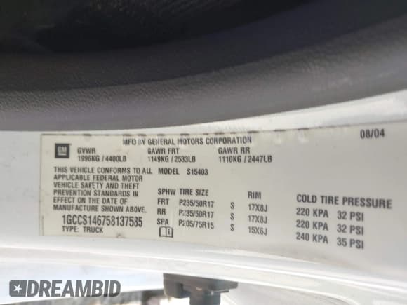 ✅ 2005 Chevrolet Colorado ZQ8 • VIN: 1GCCS146758137585 • Лот: 41620559. Опубликован ранее на IAAI с пробегом 189 038 миль. Бесплатный доступ к архиву аукционных продаж из США и подробный отчёт об истории автомобиля на DreamBid. Изображение 9.