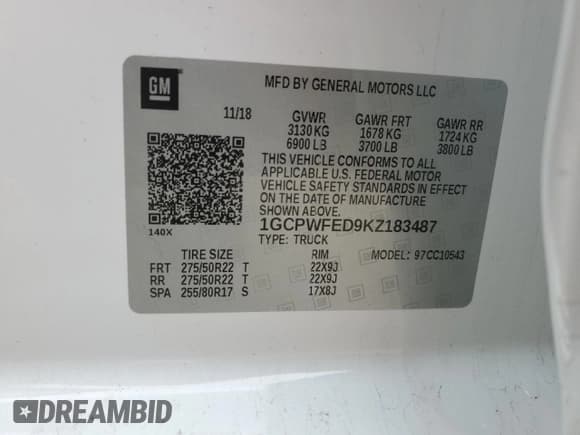 ✅ 2019 Chevrolet Silverado 1500 • VIN: 1GCPWFED9KZ183487 • Лот: 88036245. Опубликован ранее на Copart с пробегом 54 267 миль. Бесплатный доступ к архиву аукционных продаж из США и подробный отчёт об истории автомобиля на DreamBid. Изображение 12.