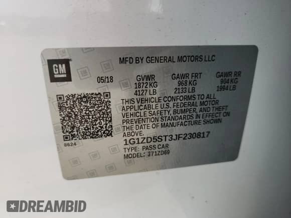 2018 Chevrolet Malibu LT with VIN 1G1ZD5ST3JF230817, listed as a Copart auction lot 85287095 with 75,133 mi miles and Salvage title. Bid and sale history available at DreamBid. Image 12.