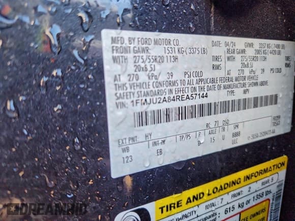 ✅ 2024 Ford Expedition Limited • VIN: 1FMJU2A84REA57144 • Lot: 96113535. Listed on Copart with 48,524 mi. Free auction sales archive from the USA and detailed vehicle history report at DreamBid. Image 13.