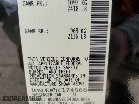 ✅ 2020 Nissan Altima SR • VIN: 1N4BL4CW7LC174566 • Lot: 87252045. Listed on Copart with 39,603 mi. Free auction sales archive from the USA and detailed vehicle history report at DreamBid. Image 12.