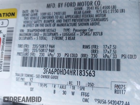 ✅ 2017 Ford Fusion SE • VIN: 3FA6P0HD4HR183563 • Лот: 43845770. Опубликован ранее на IAAI с пробегом 132 625 миль. Бесплатный доступ к архиву аукционных продаж из США и подробный отчёт об истории автомобиля на DreamBid. Изображение 9.