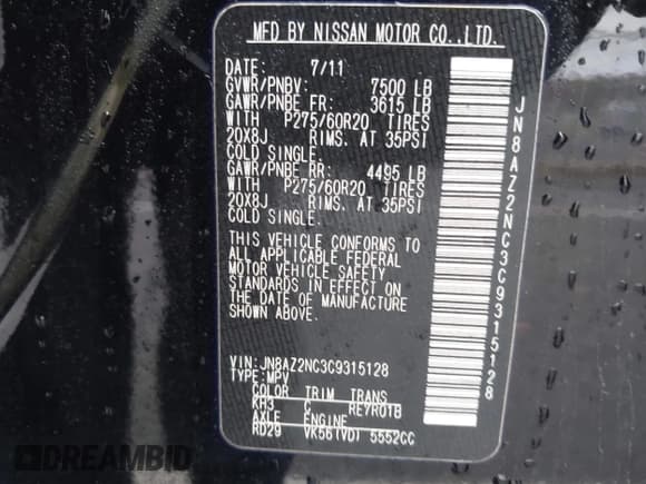 ✅ 2012 Infiniti QX56 8-passenger • VIN: JN8AZ2NC3C9315128 • Lot: 41927891. Listed on IAAI with 101,725 mi. Free auction sales archive from the USA and detailed vehicle history report at DreamBid. Image 9.