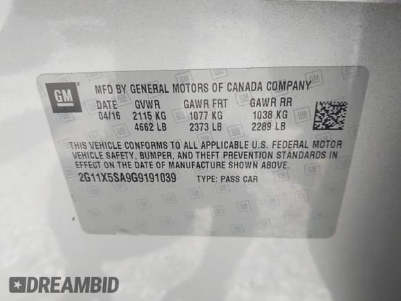 ✅ 2016 Chevrolet Impala LS • VIN: 2G11X5SA9G9191039 • Lot: 42614381. Listed on IAAI with 152,216 mi. Free auction sales archive from the USA and detailed vehicle history report at DreamBid. Image 9.