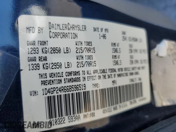 ✅ 2006 Dodge Grand Caravan SE • VIN: 1D4GP24R66B596519 • Lot: 56429745. Listed on Copart with 179,998 mi. Free auction sales archive from the USA and detailed vehicle history report at DreamBid. Image 13.