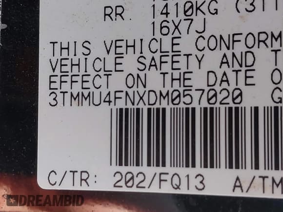 ✅ 2013 Toyota Tacoma • VIN: 3TMMU4FNXDM057020 • Lot: 42560987. Listed on IAAI with 177,333 mi. Free auction sales archive from the USA and detailed vehicle history report at DreamBid. Image 9.