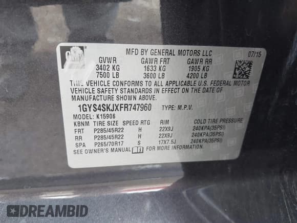 ✅ 2015 Cadillac Escalade ESV Luxury • VIN: 1GYS4SKJXFR747960 • Lot: 42202339. Wystawiony na IAAI z przebiegiem 76 200 mil. Bezpłatny archiwum sprzedaży aukcyjnych z USA i szczegółowy raport historii pojazdu na DreamBid. Zdjęcie 9.