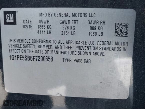 ✅ 2015 Chevrolet Cruze LT • VIN: 1G1PE5SB6F7200658 • Лот: 43658172. Опубликован ранее на IAAI с пробегом 141 275 миль. Бесплатный доступ к архиву аукционных продаж из США и подробный отчёт об истории автомобиля на DreamBid. Изображение 9.