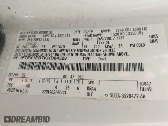 ✅ 2019 Ford F-150 XL • VIN: 1FTEX1EB7KKD84528 • Lot: 42596730. Listed on IAAI with 6 mi. Free auction sales archive from the USA and detailed vehicle history report at DreamBid. Image 9.