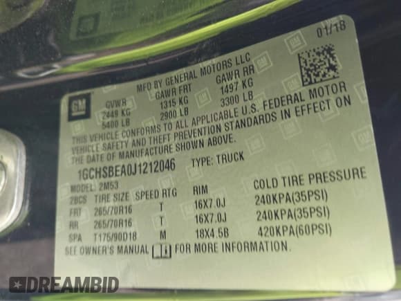 ✅ 2018 Chevrolet Colorado 2WD Work Truck • VIN: 1GCHSBEA0J1212046 • Lot: 42289152. Listed on IAAI with 99,636 mi. Free auction sales archive from the USA and detailed vehicle history report at DreamBid. Image 9.