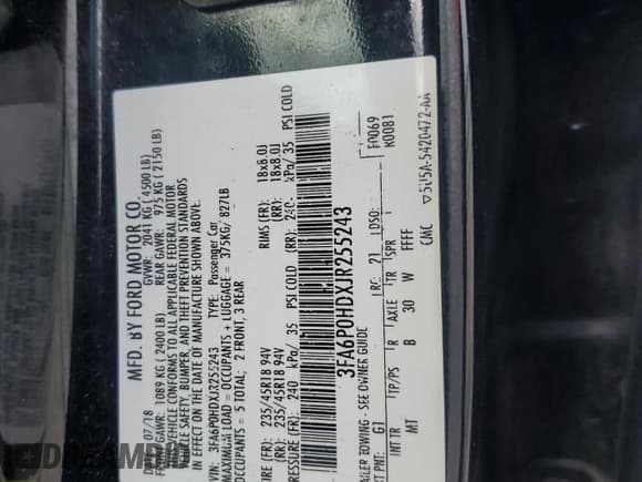 ✅ 2018 Ford Fusion SE • VIN: 3FA6P0HDXJR255243 • Lot: 80589305. Listed on Copart with 218,423 mi. Free auction sales archive from the USA and detailed vehicle history report at DreamBid. Image 12.