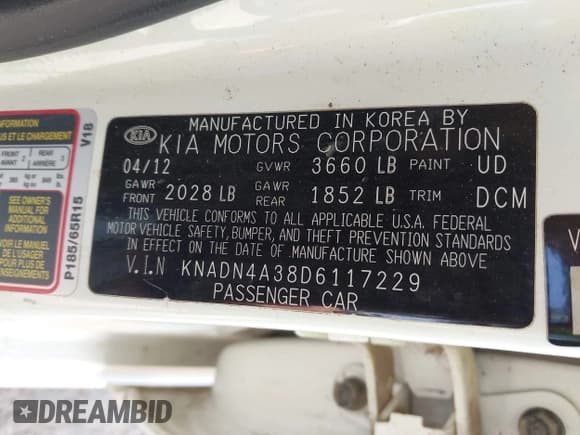 ✅ 2013 Kia Rio EX • VIN: KNADN4A38D6117229 • Lot: 42519647. Listed on IAAI with 118,539 mi. Free auction sales archive from the USA and detailed vehicle history report at DreamBid. Image 9.