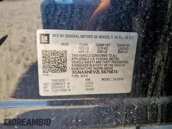 ✅ 2020 Chevrolet Equinox LS • VIN: 3GNAXHEV2LS679874 • Lot: 58450245. Listed on Copart with 40,571 mi. Free auction sales archive from the USA and detailed vehicle history report at DreamBid. Image 14.