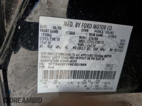 ✅ 2009 Ford F-250 • VIN: 1FTSW20Y69EB21866 • Lot: 58767375. Listed on Copart with Not provided. Free auction sales archive from the USA and detailed vehicle history report at DreamBid. Image 12.