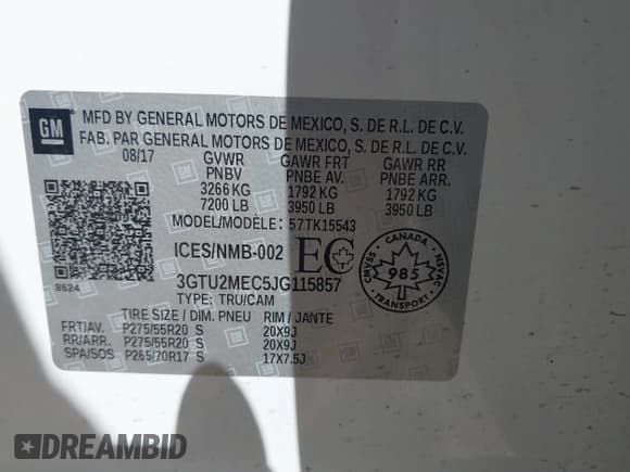 ✅ 2018 GMC Sierra 1500 SLE • VIN: 3GTU2MEC5JG115857 • Lot: 41700762. Listed on IAAI with 39,851 mi. Free auction sales archive from the USA and detailed vehicle history report at DreamBid. Image 9.