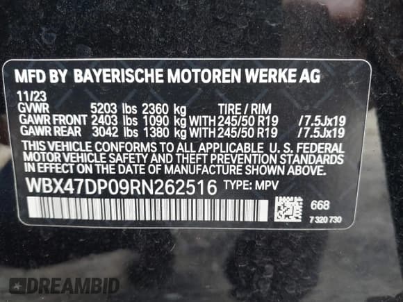 ✅ 2024 BMW X3 sDrive30i • VIN: WBX47DP09RN262516 • Lot: 43079778. Listed on IAAI with 34,000 mi. Free auction sales archive from the USA and detailed vehicle history report at DreamBid. Image 9.