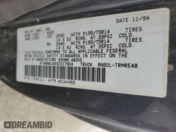 ✅ 1995 Toyota Pickup • VIN: 4TARN81A4SZ317904 • Lot: 46928765. Wystawiony na Copart z przebiegiem 372 719 mil. Bezpłatny archiwum sprzedaży aukcyjnych z USA i szczegółowy raport historii pojazdu na DreamBid. Zdjęcie 12.
