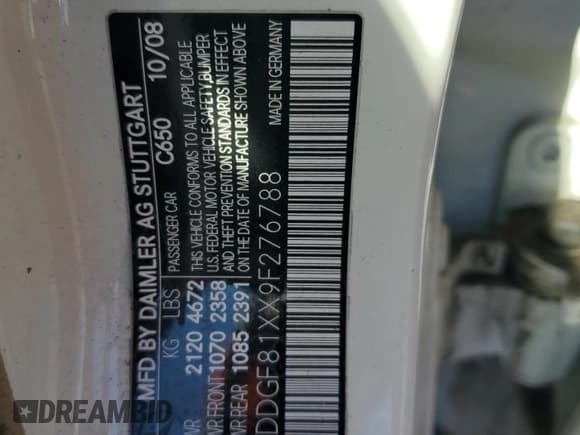 ✅ 2009 Mercedes-Benz C 300 Sport • VIN: WDDGF81XX9F276788 • Lot: 91012945. Listed on Copart with 177,779 mi. Free auction sales archive from the USA and detailed vehicle history report at DreamBid. Image 12.