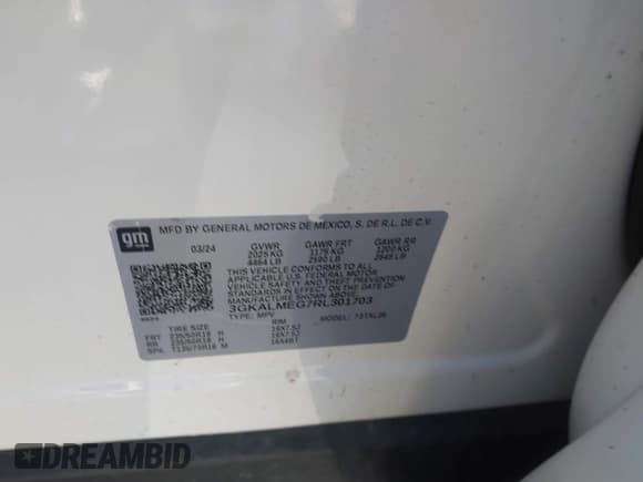 ✅ 2024 GMC Terrain SLE • VIN: 3GKALMEG7RL301703 • Lot: 43562215. Listed on IAAI with 23,055 mi. Free auction sales archive from the USA and detailed vehicle history report at DreamBid. Image 9.