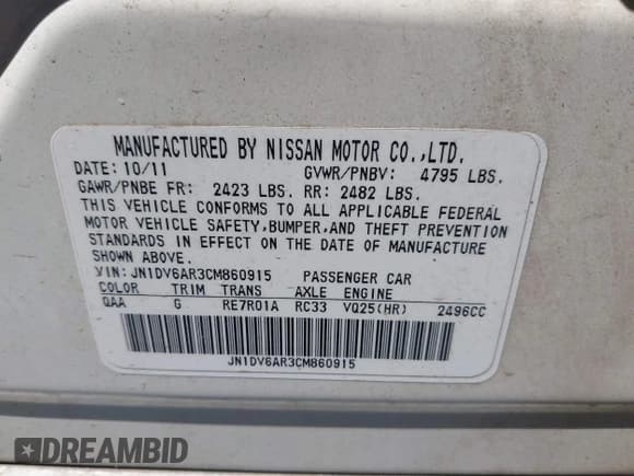 ✅ 2012 Infiniti G25 x • VIN: JN1DV6AR3CM860915 • Lot: 43027748. Listed on IAAI with 144,248 mi. Free auction sales archive from the USA and detailed vehicle history report at DreamBid. Image 9.