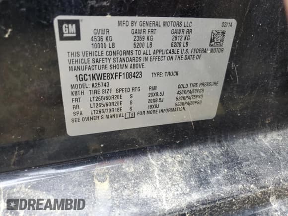 ✅ 2015 Chevrolet Silverado 2500HD LTZ • VIN: 1GC1KWE8XFF108423 • Lot: 62921895. Wystawiony na Copart z przebiegiem 270 548 mil. Bezpłatny archiwum sprzedaży aukcyjnych z USA i szczegółowy raport historii pojazdu na DreamBid. Zdjęcie 12.