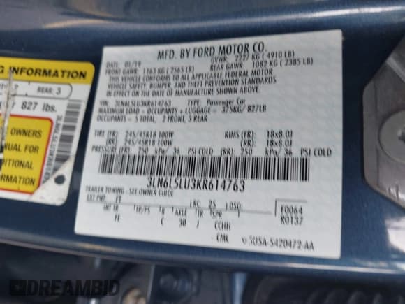 ✅ 2019 Lincoln MKZ Hybrid Reserve I • VIN: 3LN6L5LU3KR614763 • Лот: 42690304. Опубликован ранее на IAAI с пробегом 75 706 миль. Бесплатный доступ к архиву аукционных продаж из США и подробный отчёт об истории автомобиля на DreamBid. Изображение 9.